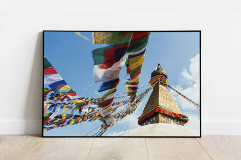 Print of Boudhanath pagoda with praying flags, near Kathmandu